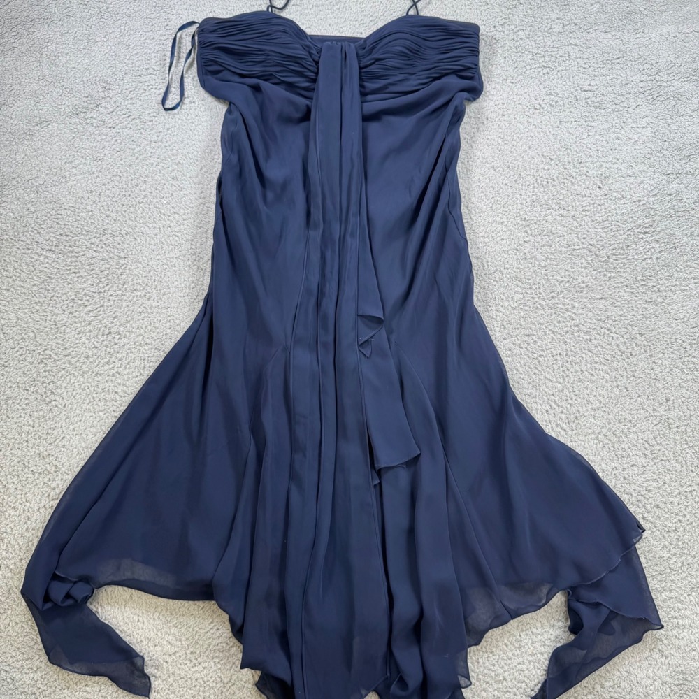 Xscape by Joanna Chen Navy Blue Ruched Strapless Gown Formal Evening Dress Sz 14